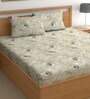 Cream 200 TC Floral Cotton Queen Double Bedsheet 2 Pillow covers