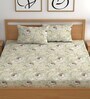 Cream 200 TC Floral Cotton Queen Double Bedsheet 2 Pillow covers