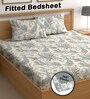 Cream 200 TC Abstract Cotton Fitted Double Bedsheet 2 Pillow covers