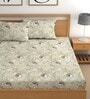Cream 200 TC Floral Cotton Fitted Double Bedsheet 2 Pillow covers