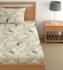 Cream 200 TC Floral Cotton Single Bedsheet Pillow covers