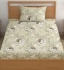 Cream 200 TC Floral Cotton Single Bedsheet Pillow covers