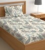 Cream 200 TC Abstract Cotton Single Bedsheet Pillow covers