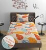 Cream Abstract 220 TC Cotton Blend Fitted Single Sized Bedsheet With 1 Pillow Cover