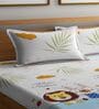 Cream Wildlife 300 TC Cotton Blend Double Queen Size Bedsheet With 2 Pillow Covers