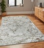 Cream Abstract Microfibre 5 ft X 7 ft Machine Made Carpet