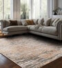 Cream Abstract Polyester 5 ft X 7 ft Machine Made Carpet