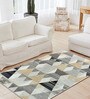 Cream Geometric Polyester 5 ft X 7 ft Machine Made Carpet