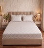 Cream Geometric Polycotton Double King Fitted Bedsheet With 2 Frill Pillow Covers