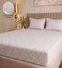 Cream Geometric Polycotton Double King Fitted Bedsheet With 2 Frill Pillow Covers