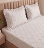 Cream Geometric Polycotton Double King Fitted Bedsheet With 2 Frill Pillow Covers