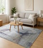 Cream and Blue Abstract 3x5 Feet Machine Made Carpet