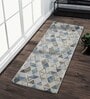 Cream and Blue Geometric 2x7 Feet Machine Made Runner