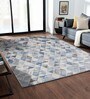 Cream and Blue Geometric 5x7 Feet Machine Made Carpet