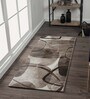 Cream and Brown Abstract Polypropylene 5 ft x 2.5 ft Machine Made Runner