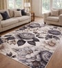 Cream and Grey Floral Polypropylene 11 ft x 8 ft Machine Made Carpet