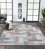Cream and Grey Geometric 5x7 Feet Machine Made Carpet