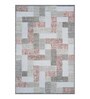 Cream and Grey Geometric 5x7 Feet Machine Made Carpet