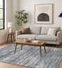 Cream and Light Blue Abstract 3x5 Feet Machine Made Carpet