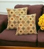 Cream Art Silk Chanderi Textured Floral 16x16 inches Cushion Covers (Set of 2)