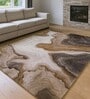 Cream Brown Abstract Polypropylene 7 ft x 5 ft Machine Made Carpet