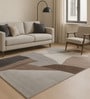 Cream Brown Abstract Polypropylene 9 ft x 6 ft Machine Made Carpet