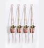 Cream Beads Knotted Cotton Boho Rope Macrame Plant Holder, Set of 4