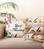 Cream Cotton Floral Quoted 18x18 inches Cushion Covers (Set of 5)