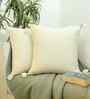 Cream Cotton Solid 16x16 inches Cushion Cover Set of 2