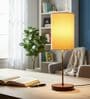 Cream Cylinder Fabric Shade Table Lamp, Brown Wooden Base Bedside & Desk Light for Bedroom, Living Room & Home Decor