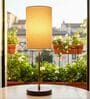 Cream Cylinder Fabric Shade Table Lamp, Brown Wooden Base Bedside & Desk Light for Bedroom, Living Room & Home Decor