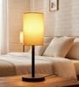Cream Cylinder Fabric Shade Table Lamp, Minimalist Bedside Lamp with Metal Base for Bedroom, Living Room & Study