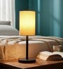 Cream Cylinder Fabric Shade Table Lamp, Minimalist Bedside Lamp with Metal Base for Bedroom, Living Room & Study