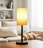 Cream Cylinder Fabric Shade Table Lamp, Minimalist Bedside Lamp with Metal Base for Bedroom, Living Room & Study