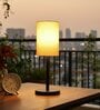 Cream Cylinder Fabric Shade Table Lamp, Minimalist Bedside Lamp with Metal Base for Bedroom, Living Room & Study