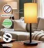Cream Cylinder Fabric Shade Table Lamp, Minimalist Bedside Lamp with Metal Base for Bedroom, Living Room & Study