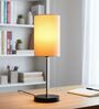 Cream Cylinder Fabric Shade with Modern Silver & Black Table Lamp for Bedroom & Living Room