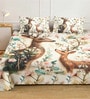 Cream Digital Animal Printed Cotton Blend Double Bedsheet with 2 Pillow Covers
