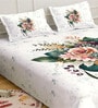 Cream Digital Floral Printed Cotton Blend Double Bedsheet with 2 Pillow Covers