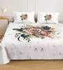 Cream Digital Floral Printed Cotton Blend Double Bedsheet with 2 Pillow Covers