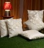 Cream Textured Polyester 16 x 16 Inch Embroidered Cushion Covers (Set of 5)