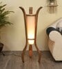 Cream Fabric Shade Novelty Floor Lamp With Wood Base