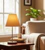 Cream Fabric Shade Table Lamp, Brown Wooden Base Bedside & Desk Light for Bedroom, Living Room & Home Decor