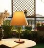 Cream Fabric Shade Table Lamp, Brown Wooden Base Bedside & Desk Light for Bedroom, Living Room & Home Decor