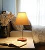 Cream Fabric Shade Table Lamp, Brown Wooden Base Bedside & Desk Light for Bedroom, Living Room & Home Decor