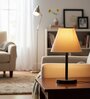 Cream Fabric Shade Table Lamp, Minimalist Bedside Lamp with Metal Base for Bedroom, Living Room & Study