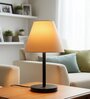 Cream Fabric Shade Table Lamp, Minimalist Bedside Lamp with Metal Base for Bedroom, Living Room & Study