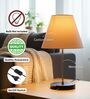 Cream Fabric Shade with Modern Silver & Black Table Lamp for Bedroom & Living Room