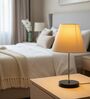 Cream Fabric Shade with Modern Silver & Black Table Lamp for Bedroom & Living Room