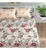 Cream Floral 144 TC Cotton Queen Sized Bedsheet Bedsheet 2 Pillow Prime Collection